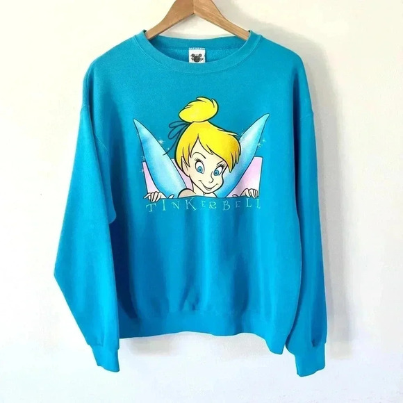 The Disney Catalog Vintage 90s Tinkerbell Teal Crewneck Sweatshirt Size Medium - Picture 1 of 14